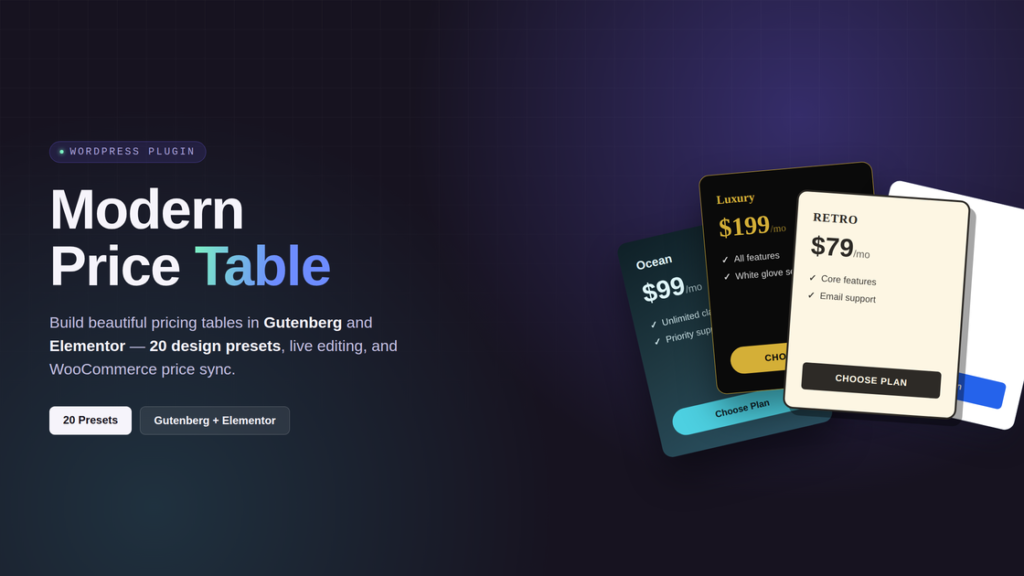 Plugin Modern Price Table
